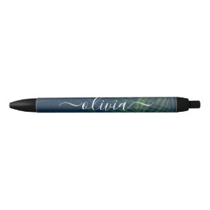 Stylo Noir Palmiers vert foncé motif feuille