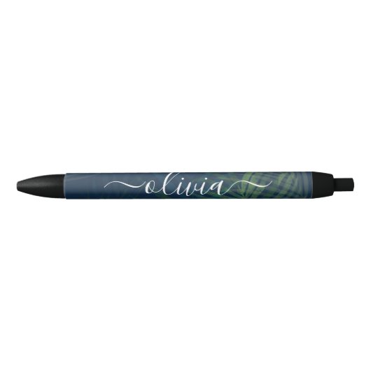 Stylo Noir Palmiers vert foncé motif feuille (Devant)