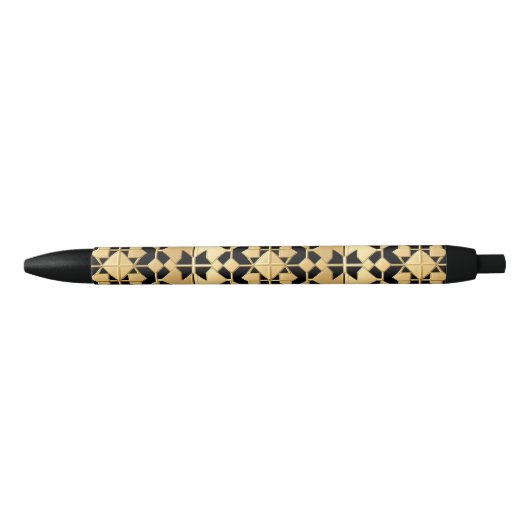 Stylo Noir Panneau doré géométrique (Devant)