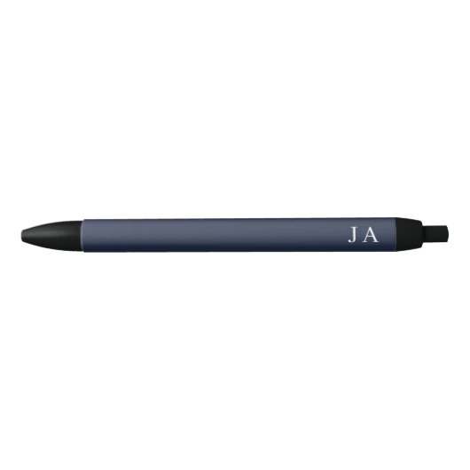 Stylo Noir Papeterie classique simple monogramme bleu marine (Devant)