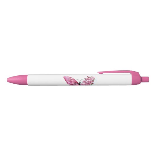 Stylo Noir Papillon à fleurs avec Sakura rose (Haut)