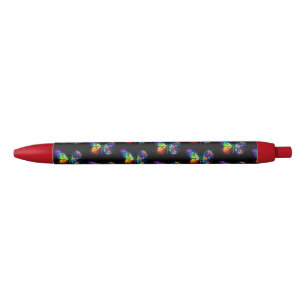 Stylo Noir Papillon arc-en-ciel