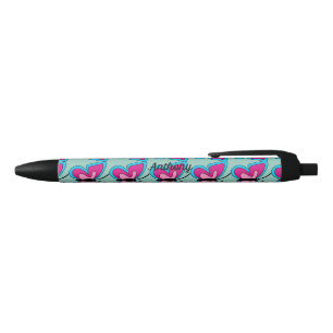 Stylo Noir Papillon bleu magenta rose   Ajouter un nom