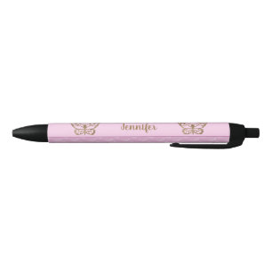 Stylo Noir Papillon de faux papier d'or sur lavande violet