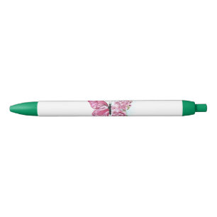 Stylo Noir Papillon de fleurs avec Sakura rose