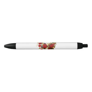 Stylo Noir Papillon de fleurs rouges aux roses rouges
