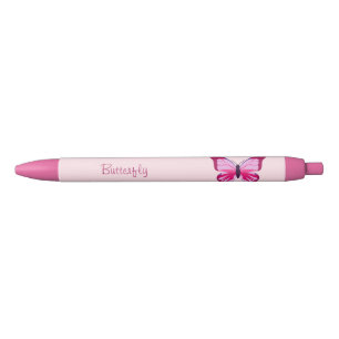 Stylo Noir Papillon jolie rose violet