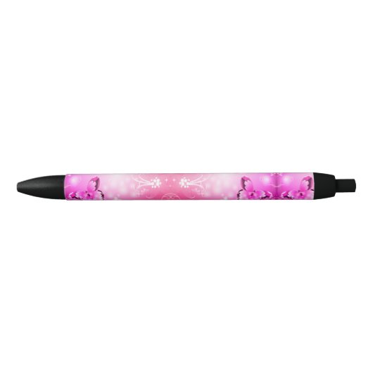Stylo Noir Papillon magenta (Devant)