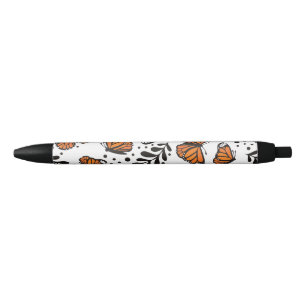 Stylo Noir Papillon Monarch Dessiné à la Main Motif Sans Cout
