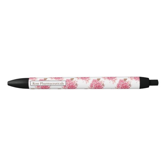 Stylo Noir Papillon rose rose Vintage personnalisé (Devant)
