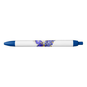 Stylo Noir Papillon saphir à fleurs