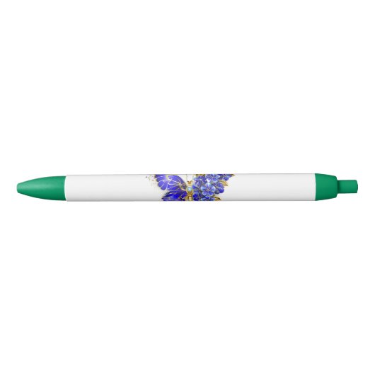 Stylo Noir Papillon saphir à fleurs (Devant)