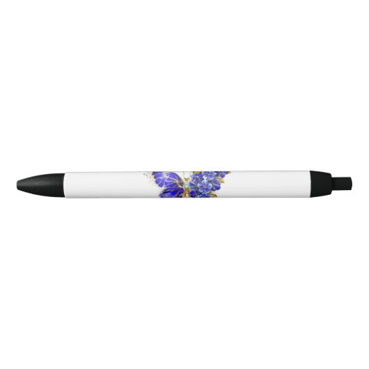 Stylo Noir Papillon saphir à fleurs (Devant)