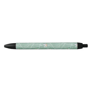 Stylo Noir Papillons à l'aquarelle sur fond vert menthe 