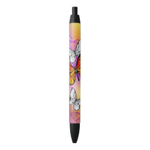 Stylo Noir Papillons Monarque sur Arrière - plan pourpre