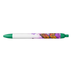 Stylo Noir Papillons Monarque sur Arrière - plan pourpre