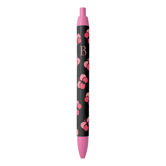 Stylo Noir Papillons Monogramme Rose Bubbly Mignons (devant Vertical)