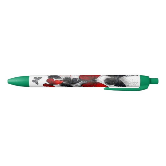Stylo Noir Papillons noirs et rouges volants (Bas)