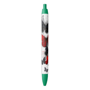 Stylo Noir Papillons noirs et rouges volants