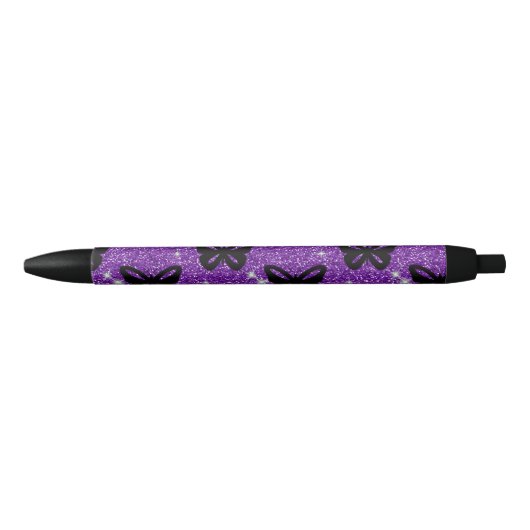 Stylo Noir Papillons Parties scintillant violettes Insectes a (Devant)