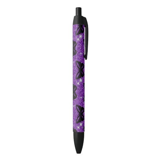 Stylo Noir Papillons Parties scintillant violettes Insectes a (Bas (Vertical))