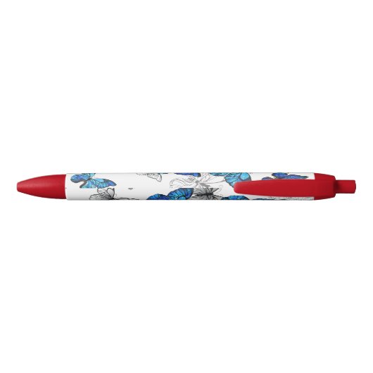 Stylo Noir Papillons volants bleus Morpho (Dos)