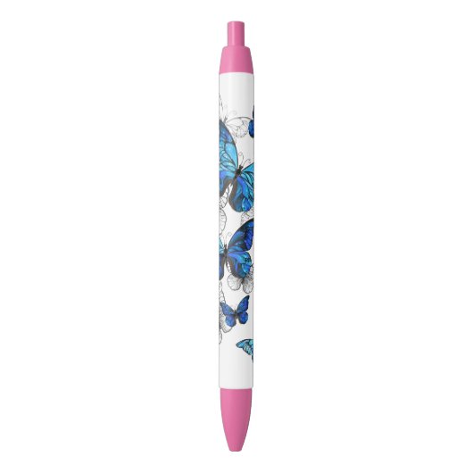 Stylo Noir Papillons volants bleus Morpho (devant Vertical)