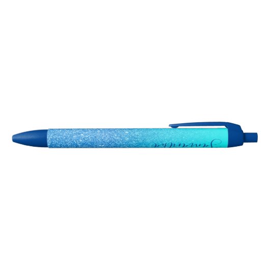 Stylo Noir Parties scintillant Aqua Blue Ombre personnalisée (Haut)