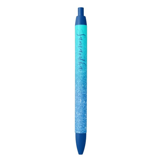 Stylo Noir Parties scintillant Aqua Blue Ombre personnalisée (devant Vertical)