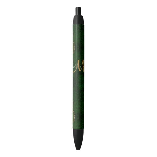 Stylo Noir Parties scintillant d'or vert chic Agate Monogramm (devant Vertical)