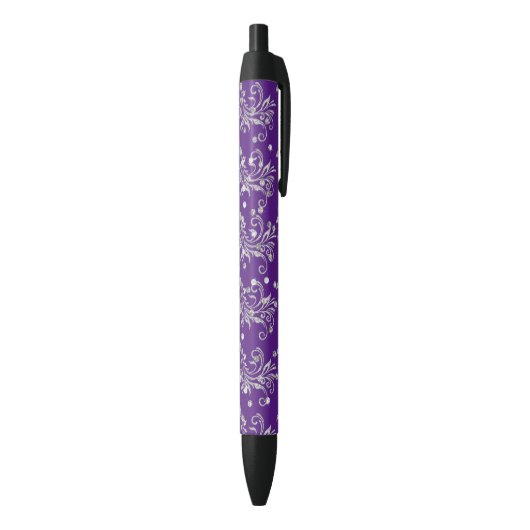 Stylo Noir Parties scintillant en argent, Bling, Purple Custo (Bas (Vertical))