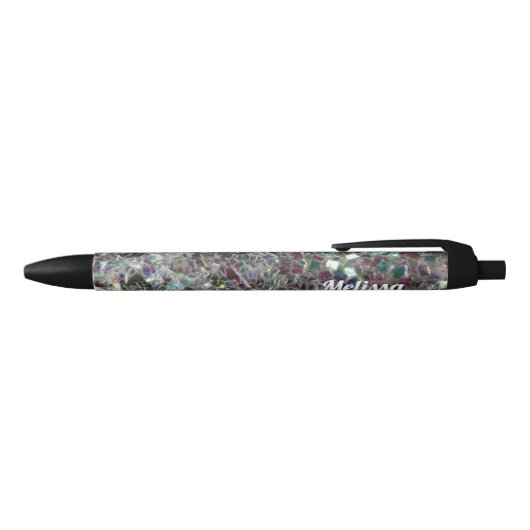 Stylo Noir Parties scintillant en mosaïque gris argenté Perso (Haut)
