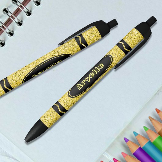 Stylo Noir Parties scintillant jaune Crayon Nom personnalisé