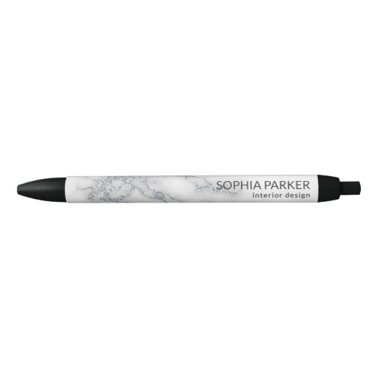 Stylo Noir Parties scintillant Marbre blanc en argent (Devant)