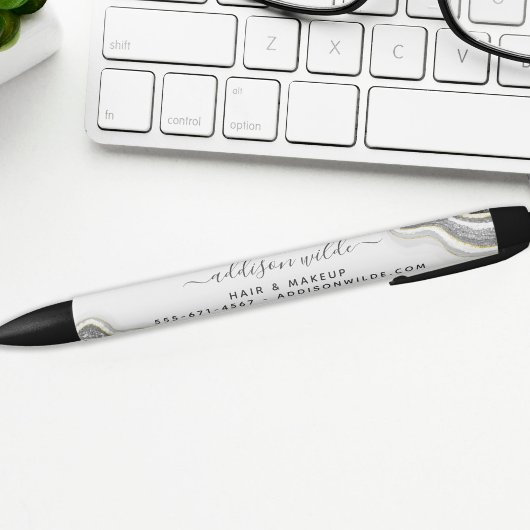 Stylo Noir Parties scintillant Noir Et Blanc Agate Geode Luxe