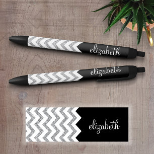 Stylo Noir Parties scintillant noire et argent Imprimer Chevr