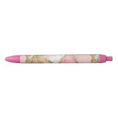 Stylo Noir Parties scintillant or Marbre blanc rose (Devant)