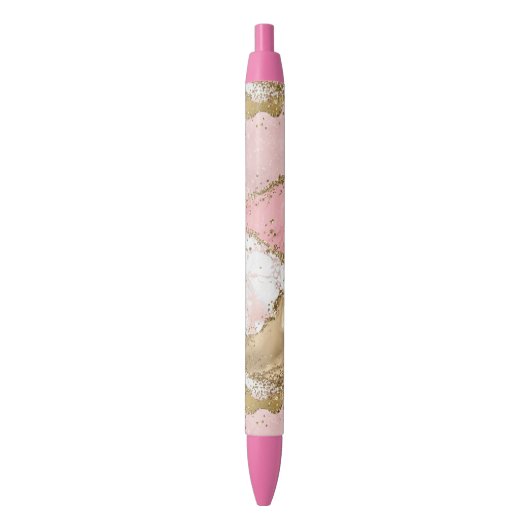 Stylo Noir Parties scintillant or Marbre blanc rose (devant Vertical)