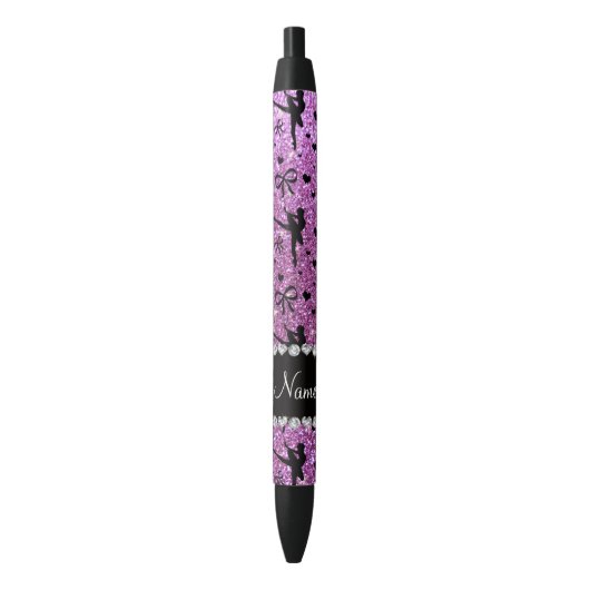Stylo Noir parties scintillant pastel violet de nom personnal (devant Vertical)