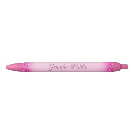 Stylo Noir Parties scintillant rose brillant Modèle de nom pe (Devant)