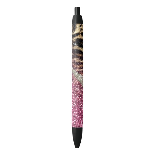 Stylo Noir Parties scintillant rose Empreinte de léopard chic (devant Vertical)
