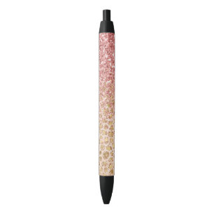 Stylo Noir Parties scintillant rose Empreinte de léopard d'or