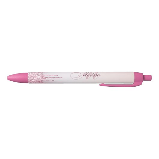 Stylo Noir parties scintillant violette en or monogramme rose (Bas)