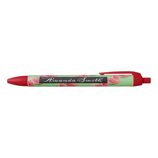 Stylo Noir Pastel à l'aquarelle Pastèque Fruit Rouge Vert (Haut)