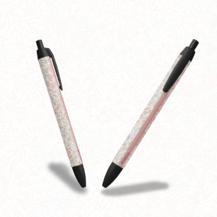 Stylo Noir Pastel Blush Floral Nom personnalisé Botanique Imp