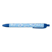 Stylo Noir Pastel Jolie Fleurs Bleues et Blanches (Bas)
