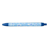 Stylo Noir Pastel Jolie Fleurs Bleues et Blanches (Devant)