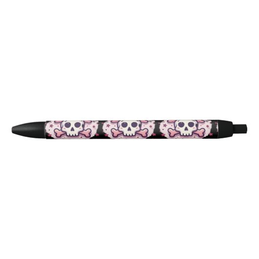 Stylo Noir Pastel Pink Skull and Crossbones (Devant)