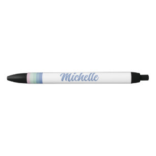 Stylo Noir Pastel Stripes Nom personnalisé Monogrammes