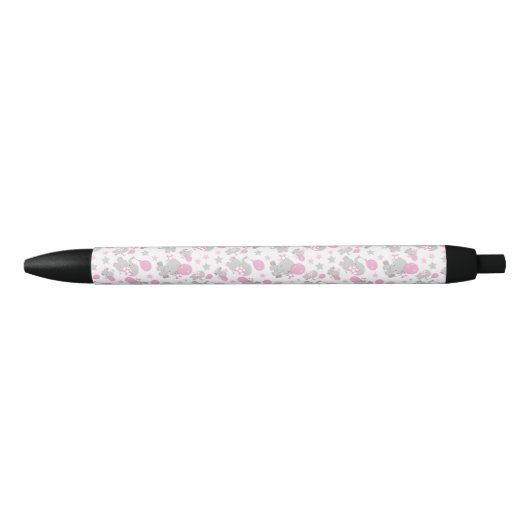 Stylo Noir Pattern of Elephants, Cute Elephants - Pink Gray (Devant)